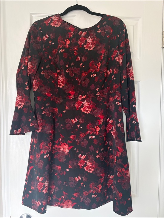 RW&CO. Dresses & Skirts - RW&CO. Black Dress with Red Floral Print - Long Sleeve A-Line